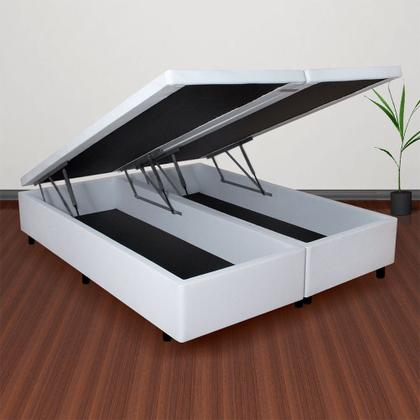 Imagem de Cama Box Baú King Reforçada Branco 193x203x42cm com Pistão a gás