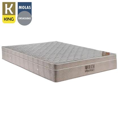 Imagem de Cama Box Baú King Sintético Bipartido + Colchão Ortobom Airtech Molas Ensacadas 193x203x65