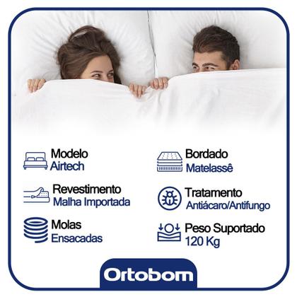 Imagem de Cama Box Baú King Sintético Bipartido + Colchão Ortobom Airtech Molas Ensacadas 193x203x65
