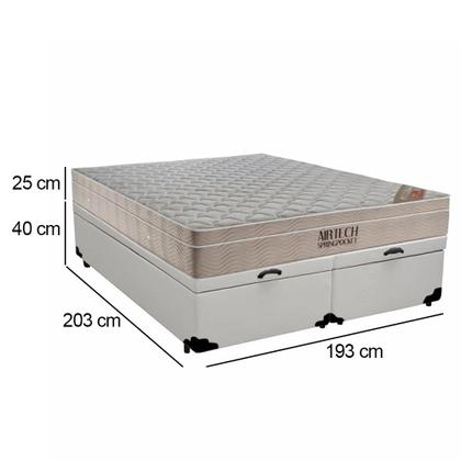 Imagem de Cama Box Baú King Sintético Bipartido + Colchão Ortobom Airtech Molas Ensacadas 193x203x65
