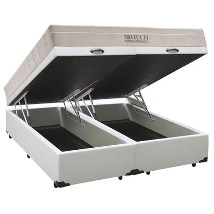 Imagem de Cama Box Baú King Sintético Bipartido + Colchão Ortobom Airtech Molas Ensacadas 193x203x65