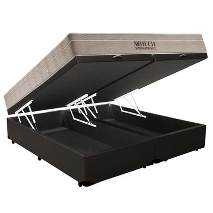 Imagem de Cama Box Baú King Sintético Bipartido + Colchão Ortobom Airtech Molas Ensacadas 193x203x65