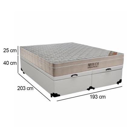 Imagem de Cama Box Baú King Sintético Bipartido + Colchão Ortobom Airtech Molas Ensacadas 65x193x203 Branco