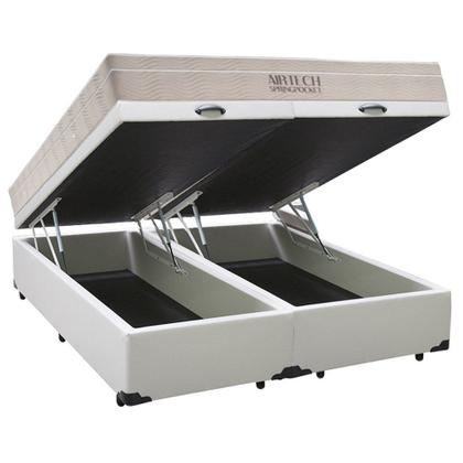 Imagem de Cama Box Baú King Sintético Bipartido + Colchão Ortobom Airtech Molas Ensacadas 65x193x203 Branco