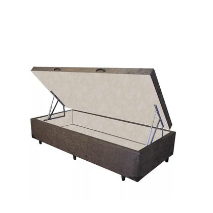 Imagem de Cama Box Baú Luxo Blindado Solteirão NK Camas Suede Marrom 41x96x203