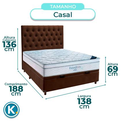 Imagem de Cama Box Bau Marrom+Colchão Casal Freedom Ortobom+Cabeceira