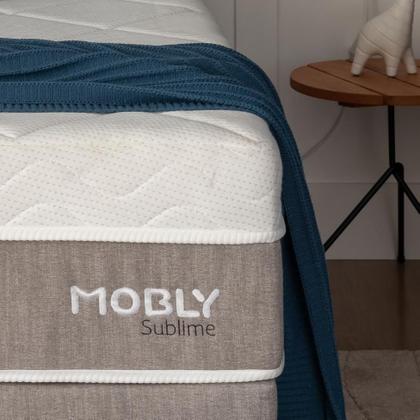 Imagem de Cama Box Baú Martin Premium com Colchão Casal Sublime Mola Ensacada e Espuma Viscoelástica (32x138x188) Cinza e Branco