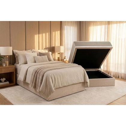 Imagem de Cama Box Baú NOVO + Colchão Ortopédico Kappesberg D33 Anatômico Carmine + Base CRC Corano Clean