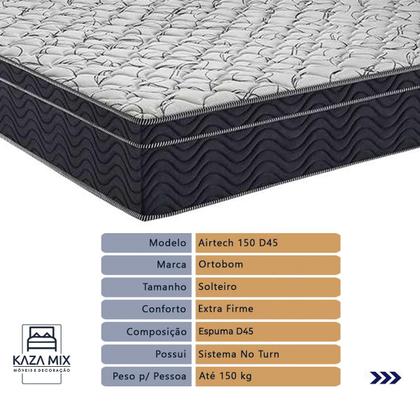 Imagem de Cama Box Baú Preto e Colchão Airtech 150 Espuma D45 Solteiro Ortobom