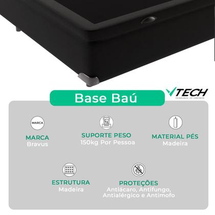 Imagem de Cama Box Baú Preto e Colchão Ibiza Molas Superlastic Viúvo V-Store 128x188x22