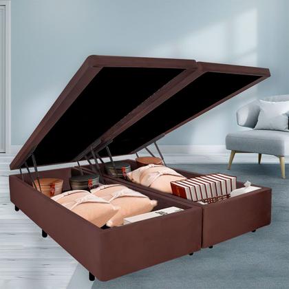 Imagem de Cama Box Baú Queen 158x198x42cm Suede Marrom com Pistão a Gás
