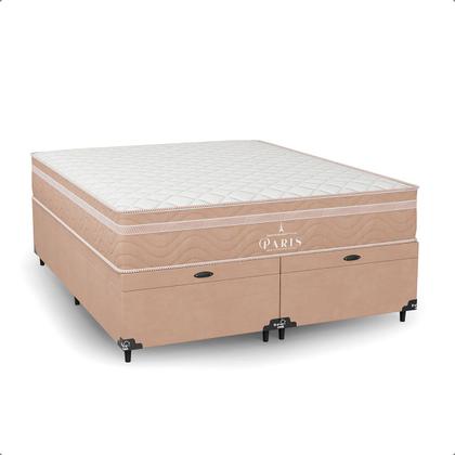 Imagem de Cama Box Baú Queen Bege + Colchão Paris Molas Ensacadas