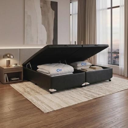 Imagem de Cama Box Baú Queen Bipartida Castor Original 158x198 Madeira Maciça Sintético Luxo