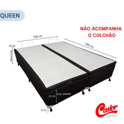 Imagem de Cama Box Baú Queen Bipartida Castor Original 158x198 Madeira Maciça Sintético Luxo