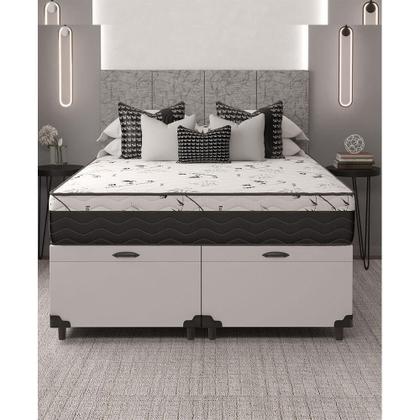 Imagem de Cama Box Baú Queen Bipartido 158 Sintético Branco com Colchão Espuma D33 One Face 57X158X198
