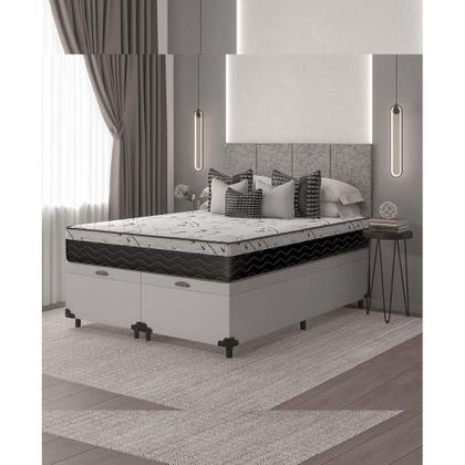 Imagem de Cama Box Baú Queen Bipartido 158 Sintético Branco com Colchão Espuma D33 One Face 57X158X198
