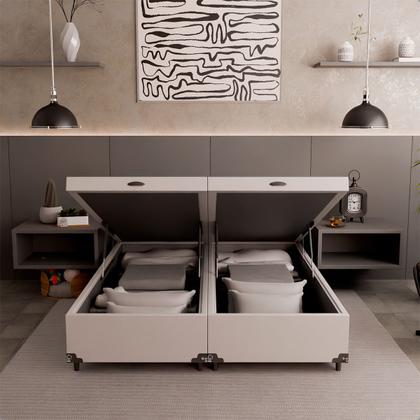 Imagem de Cama Box Baú Queen Bipartido - 44x158x198 cm - Couro Branco