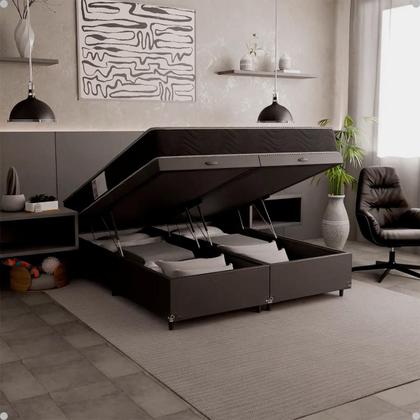 Imagem de Cama Box Baú Queen Bipartido + Colchão D33 One Face - 61x158x198cm - Várias Cores