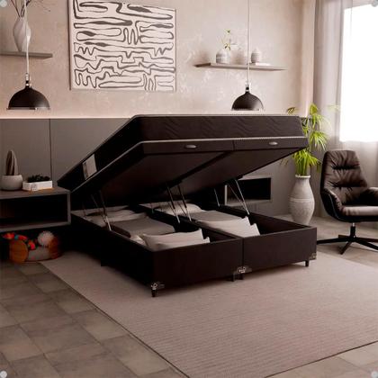 Imagem de Cama Box Baú Queen Bipartido + Colchão D33 One Face - 61x158x198cm - Várias Cores