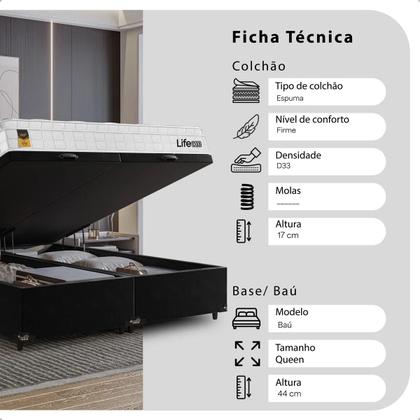 Imagem de Cama Box Baú Queen Bipartido + Colchão Life D33 Pillow Top
