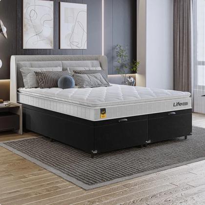 Imagem de Cama Box Baú Queen Bipartido + Colchão Life D33 Pillow Top