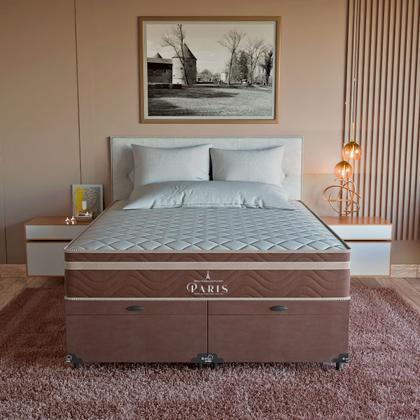 Imagem de Cama Box Baú Queen Bipartido + Paris Molas Ensacadas Pocket - 66x158x198cm - Várias Cores