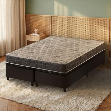 Imagem de Cama Box Baú Queen Bipartido Preto Colchão Espuma D33 Ortopédico Zidi San Francisco 158x198x59cm