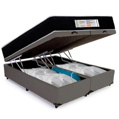 Imagem de Cama Box Baú Queen Bipartido Sintético + Colchão Molas Ensacadas Sereneprime Sonnolux 158x198x69 Cinza