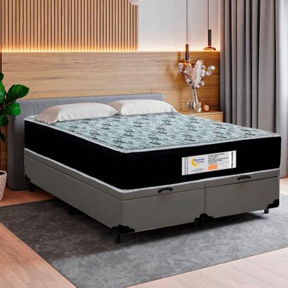 Imagem de Cama Box Baú Queen Bipartido Sintético + Colchão Molas Ensacadas Sereneprime Sonnolux 158x198x69 Cinza