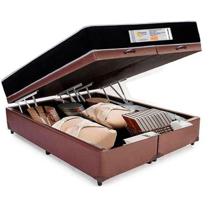 Imagem de Cama Box Baú Queen Bipartido Sintético + Colchão Molas Ensacadas Sereneprime Sonnolux 158x198x69 Marrom