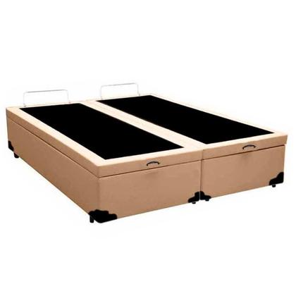 Imagem de Cama Box Baú Queen Bipartido Sintético Mega Cama Bege 158x198x45cm