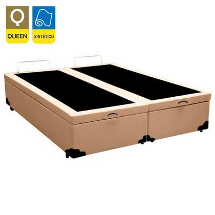 Imagem de Cama Box Baú Queen Bipartido Sintético Mega Cama Bege 158x198x45cm