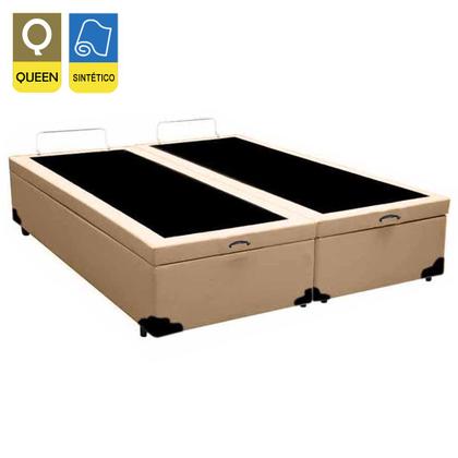 Imagem de Cama Box Baú Queen Bipartido Sintético Mega Cama Bege 158x198x45cm
