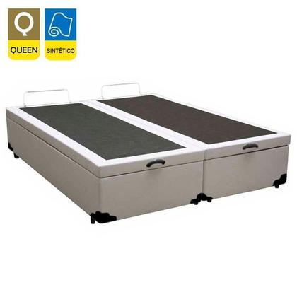 Imagem de Cama Box Baú Queen Bipartido Sintético Mega Cama Branco 158x198x45cm