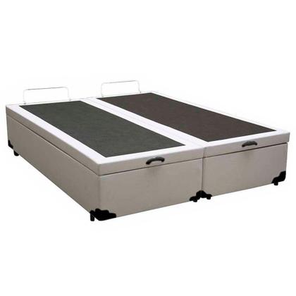 Imagem de Cama Box Baú Queen Bipartido Sintético Mega Cama Branco 158x198x45cm