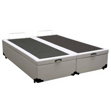Imagem de Cama Box Baú Queen Bipartido Sintético Mega Cama Branco 158x198x45cm