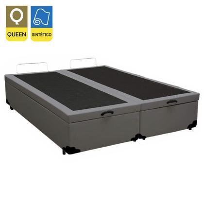 Imagem de Cama Box Baú Queen Bipartido Sintético Mega Cama Cinza 158x198x45cm