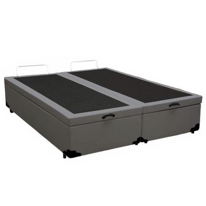 Imagem de Cama Box Baú Queen Bipartido Sintético Mega Cama Cinza 158x198x45cm