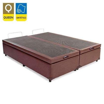 Imagem de Cama Box Baú Queen Bipartido Sintético Mega Cama Marrom 158x198x45cm
