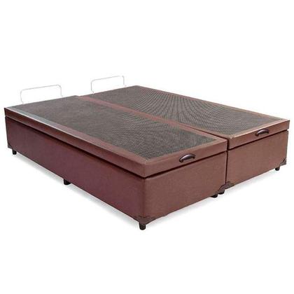 Imagem de Cama Box Baú Queen Bipartido Sintético Mega Cama Marrom 158x198x45cm