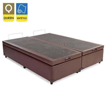 Imagem de Cama Box Baú Queen Bipartido Sintético Mega Cama Marrom 158x198x45cm