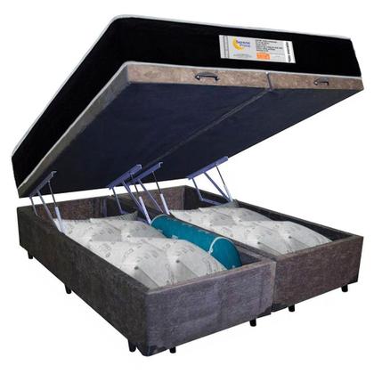 Imagem de Cama Box Baú Queen Bipartido Suede + Colchão Molas Ensacadas Sereneprime Sonnolux 158x198x69 Marrom