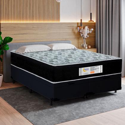 Imagem de Cama Box Baú Queen Bipartido Suede + Colchão Molas Ensacadas SerenePrime Sonnolux 158x198x69 Preto