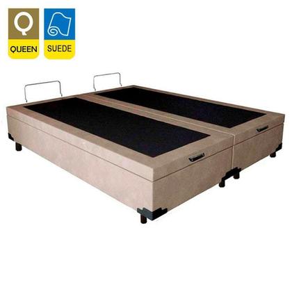 Imagem de Cama Box Baú Queen Bipartido Suede Mega Cama Bege 158x198x45cm