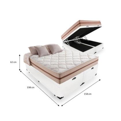 Imagem de Cama Box Baú Queen Bipartido Tecido Sintético Branco com Colchão Pillow Angel - Bello Box - Molas Ensacadas 62x158x198