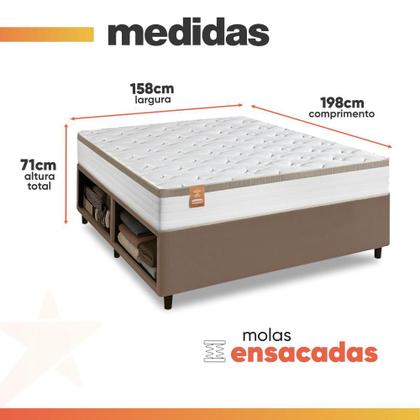 Imagem de Cama Box Baú Queen Colchão com Molas Ensacadas Real 158x198x71cm CBP