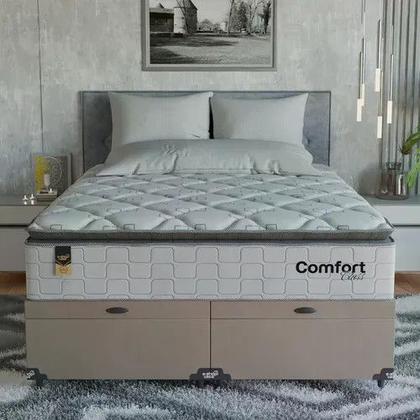 Imagem de Cama Box Baú Queen Colchão Comfort Class Pillow Top Branco suede Bege