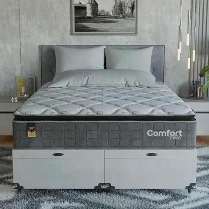 Imagem de Cama Box Baú Queen Colchão Comfort Class Pillow Top Cinza suede Branco