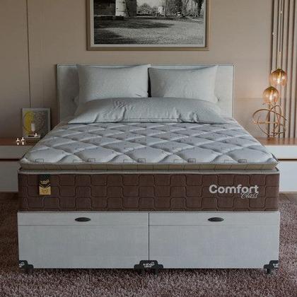 Imagem de Cama Box Baú Queen Colchão Comfort Class Pillow Top Marrom suede Branco