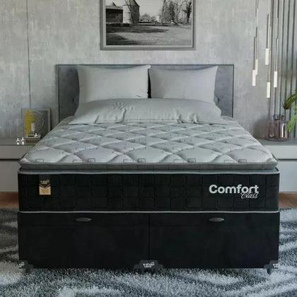 Imagem de Cama Box Baú Queen + Colchão Comfort Class Pillow Top Preto/suede Preto